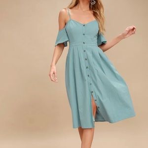 Lulus I’ve Got Love Slate Blue Off-the-Shoulder Midi Dress